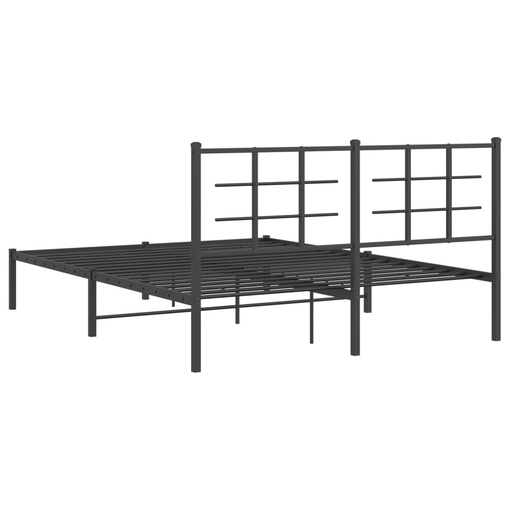 Metal Bed Frame with Headboard Black 160x200 cm