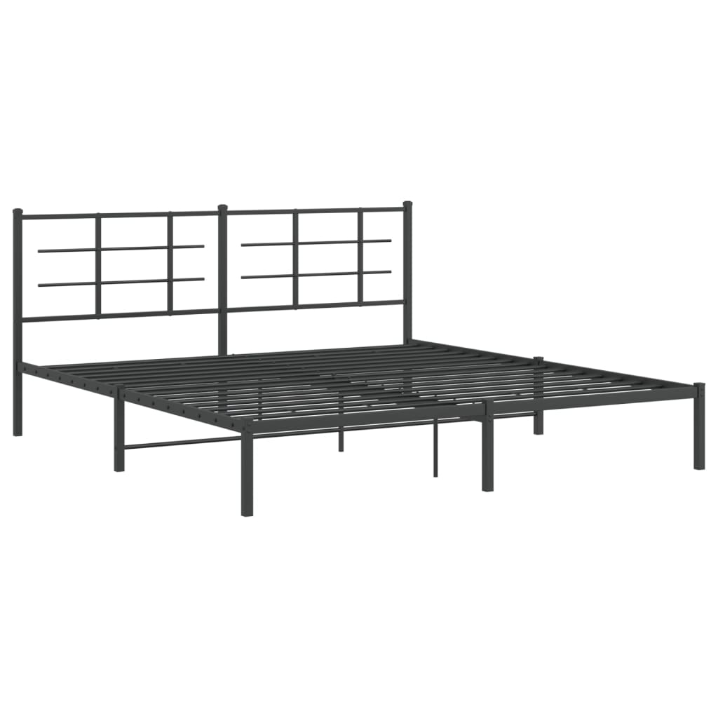 Metal Bed Frame with Headboard Black 180x200 cm Super King Size