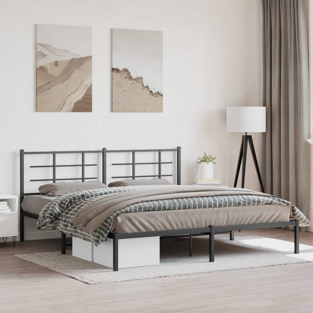 Metal Bed Frame with Headboard Black 180x200 cm Super King Size