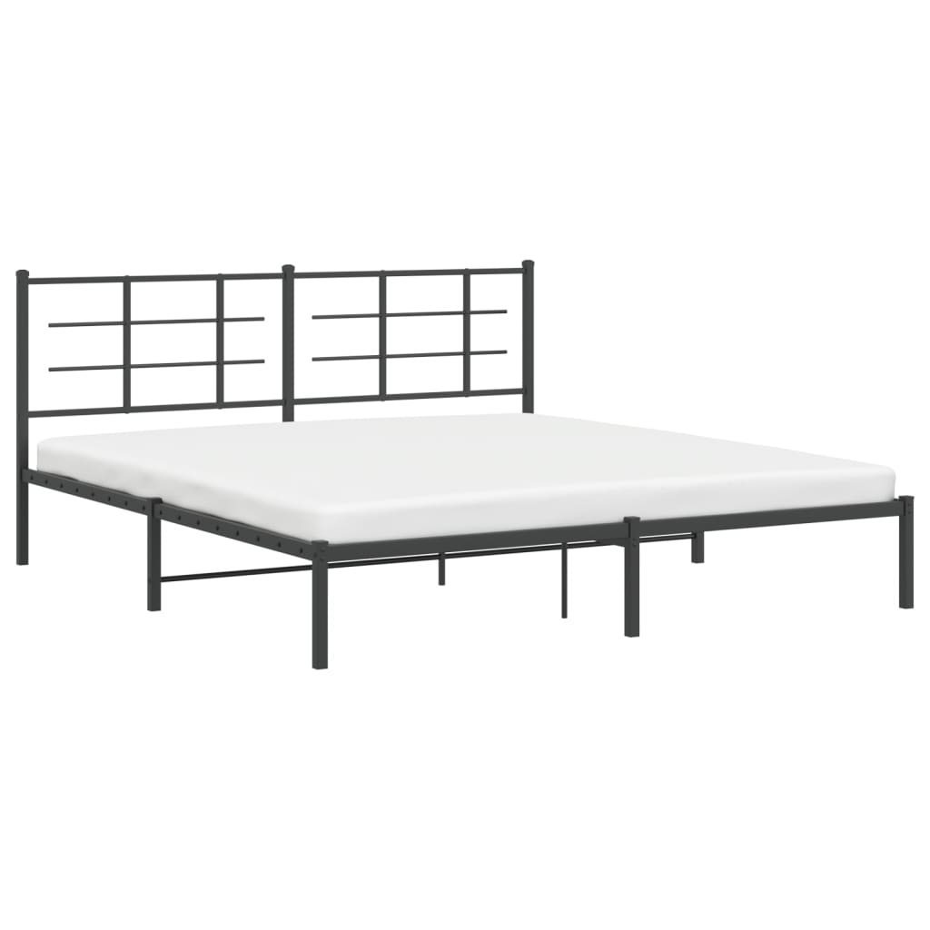 Metal Bed Frame with Headboard Black 180x200 cm Super King Size