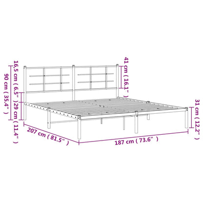 Metal Bed Frame with Headboard Black 180x200 cm Super King Size