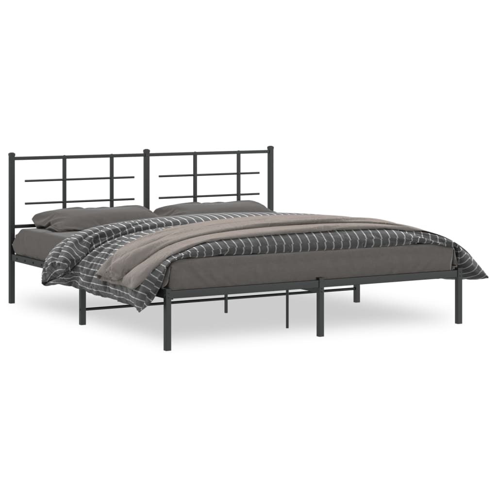 Metal Bed Frame with Headboard Black 180x200 cm Super King Size