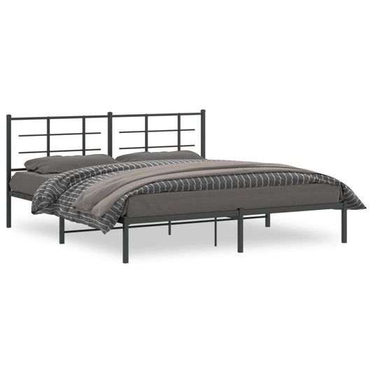 Metal Bed Frame with Headboard Black 180x200 cm Super King Size