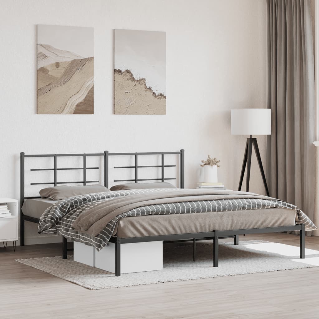 Metal Bed Frame with Headboard Black 183x213 cm