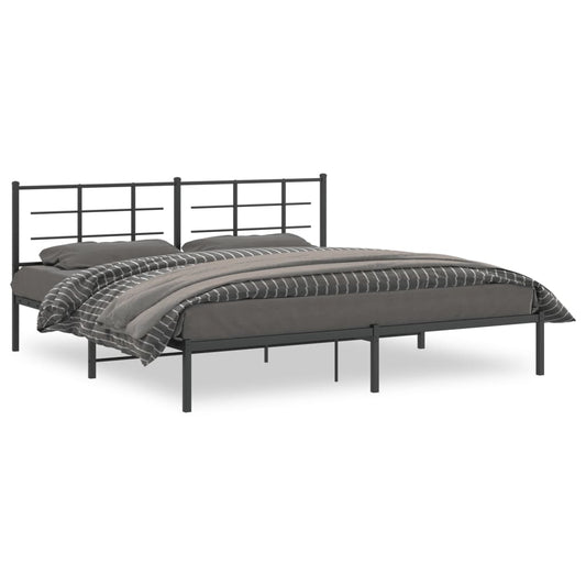 Metal Bed Frame with Headboard Black 193x203 cm