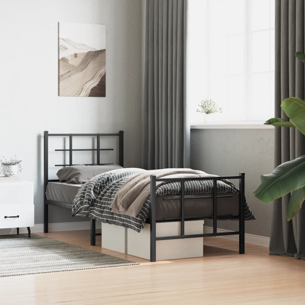 Metal Bed Frame with Headboard and Footboard Black 80x200 cm