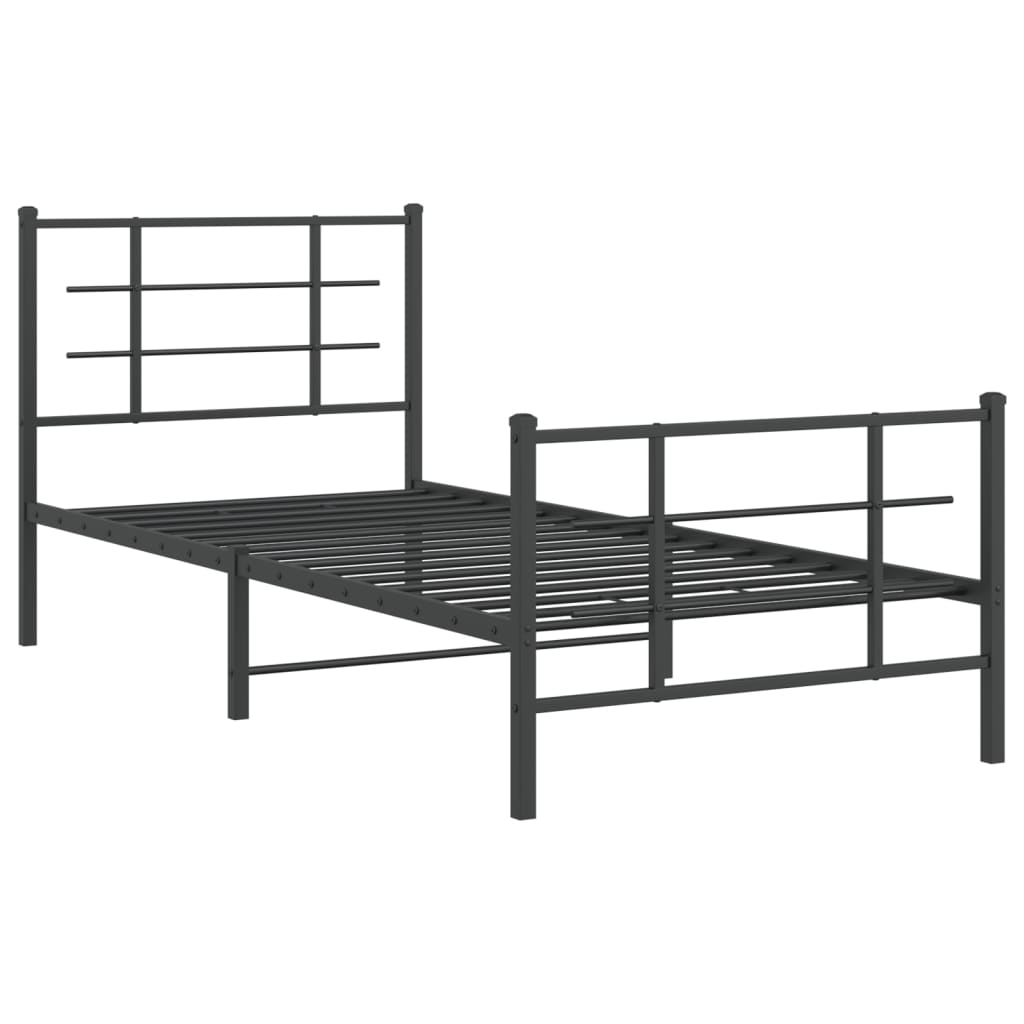 Metal Bed Frame with Headboard and Footboard Black 90x190 cm Single