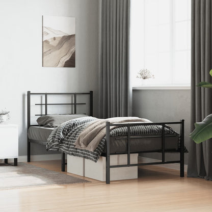 Metal Bed Frame with Headboard and Footboard Black 90x190 cm Single