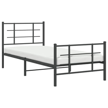 Metal Bed Frame with Headboard and Footboard Black 90x190 cm Single