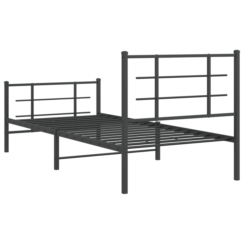 Metal Bed Frame with Headboard and Footboard Black 90x190 cm Single