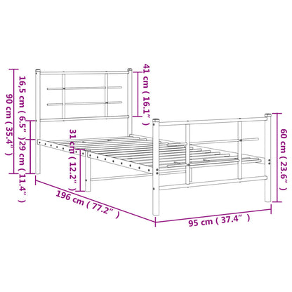 Metal Bed Frame with Headboard and Footboard Black 90x190 cm Single