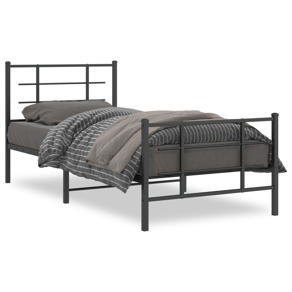 Metal Bed Frame with Headboard and Footboard Black 90x190 cm Single