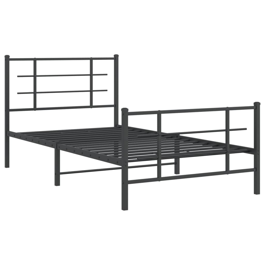 Metal Bed Frame with Headboard and Footboard Black 100x200 cm