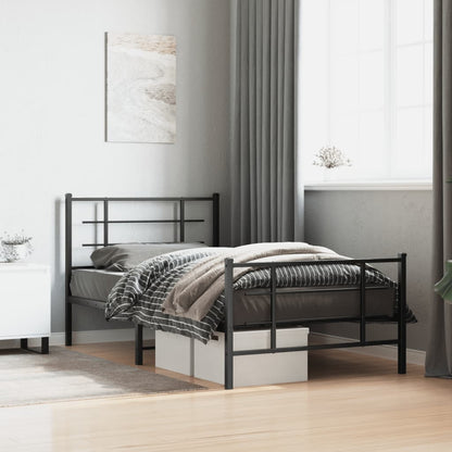 Metal Bed Frame with Headboard and Footboard Black 100x200 cm