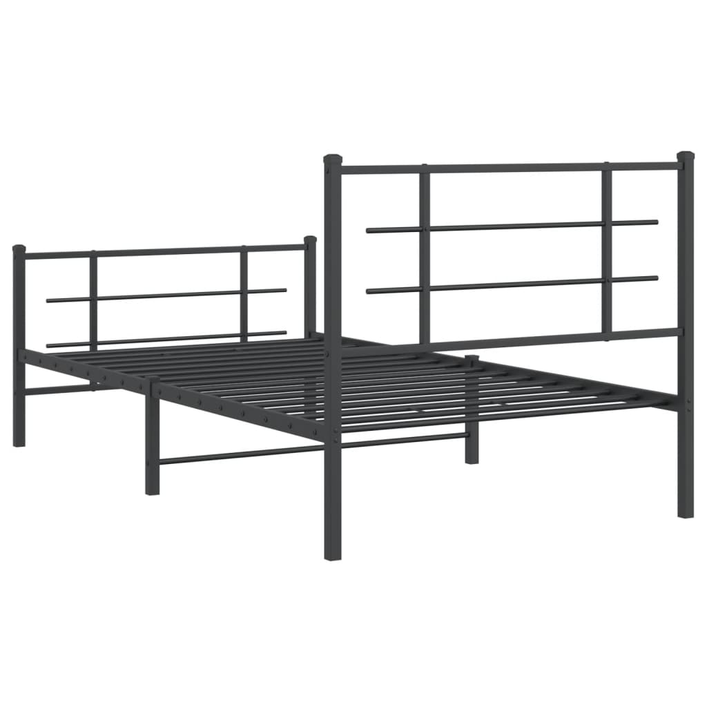 Metal Bed Frame with Headboard and Footboard Black 100x200 cm