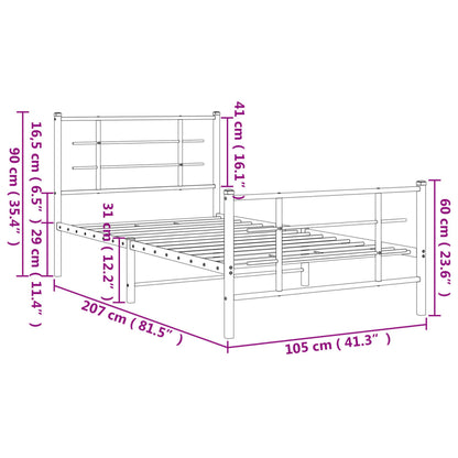 Metal Bed Frame with Headboard and Footboard Black 100x200 cm