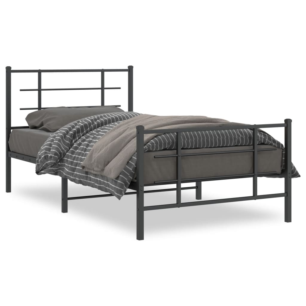 Metal Bed Frame with Headboard and Footboard Black 100x200 cm