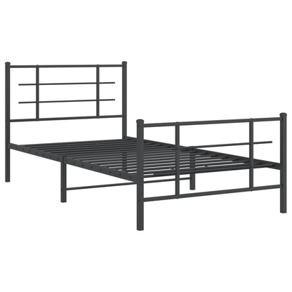 Metal Bed Frame with Headboard and Footboard Black 107x203 cm