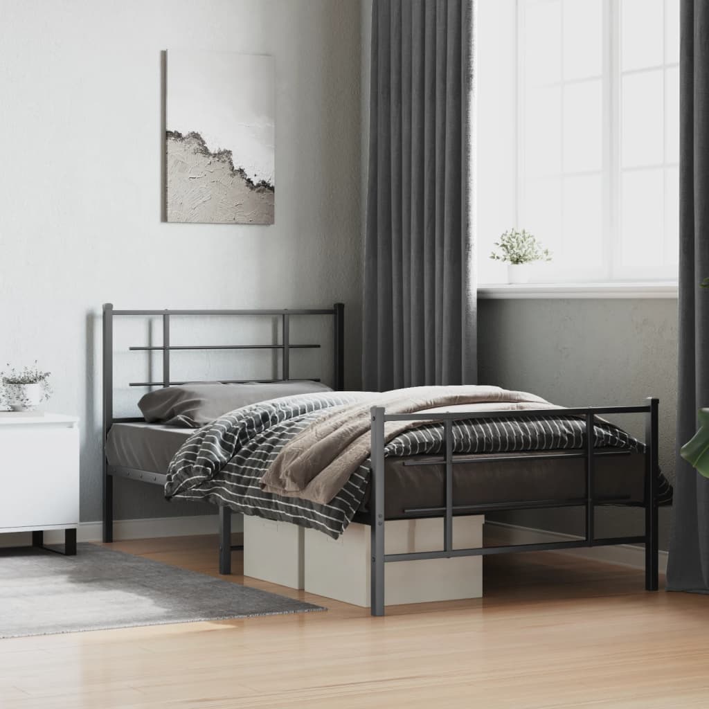 Metal Bed Frame with Headboard and Footboard Black 107x203 cm