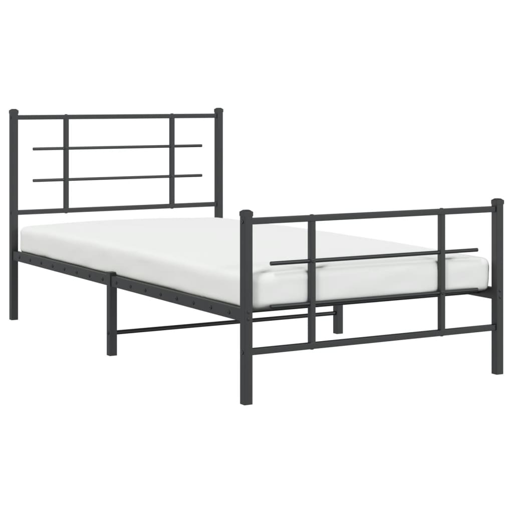 Metal Bed Frame with Headboard and Footboard Black 107x203 cm