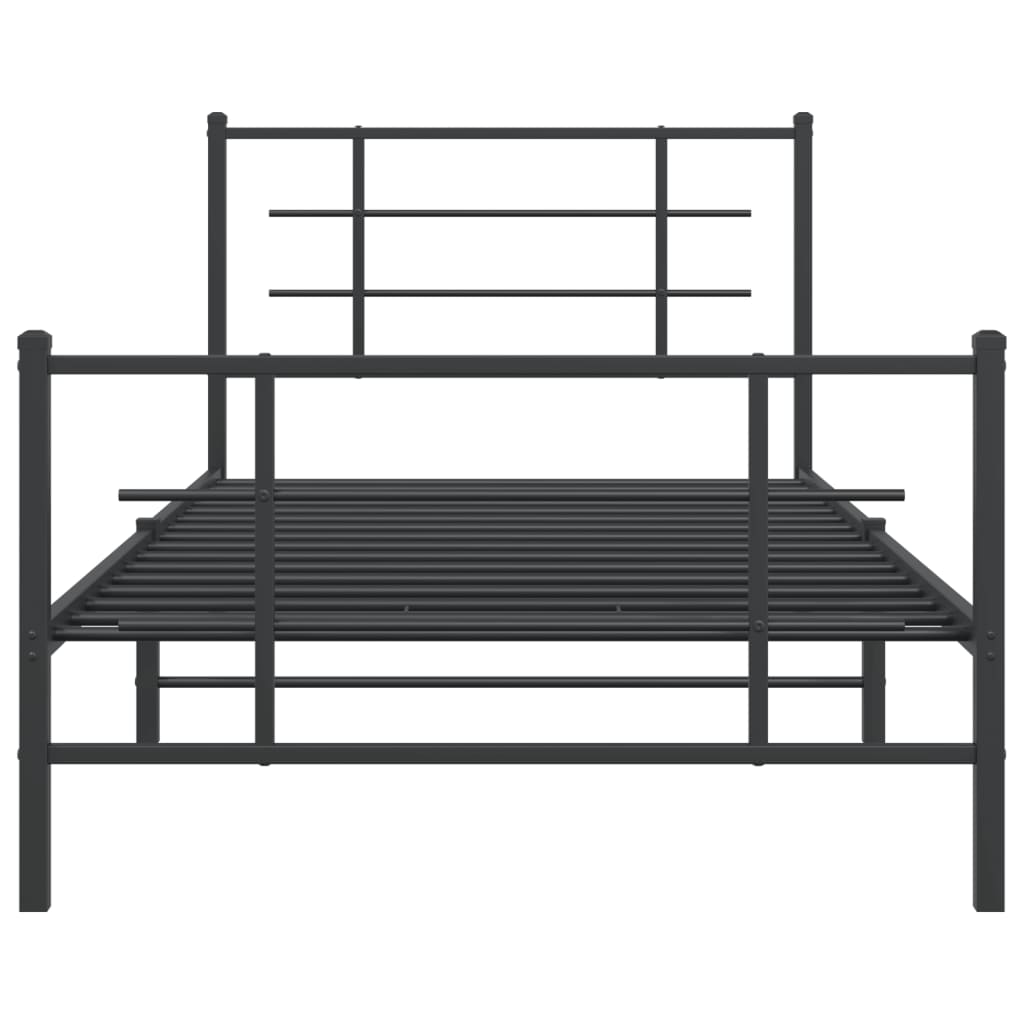 Metal Bed Frame with Headboard and Footboard Black 107x203 cm