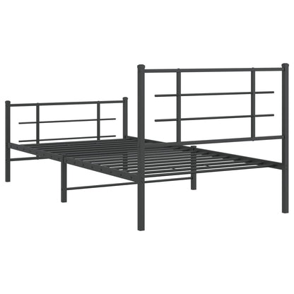 Metal Bed Frame with Headboard and Footboard Black 107x203 cm