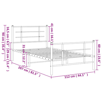 Metal Bed Frame with Headboard and Footboard Black 107x203 cm