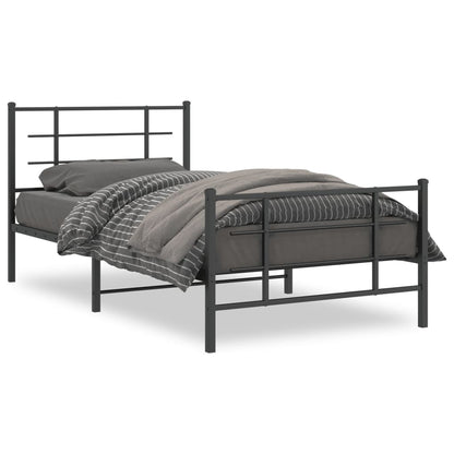 Metal Bed Frame with Headboard and Footboard Black 107x203 cm