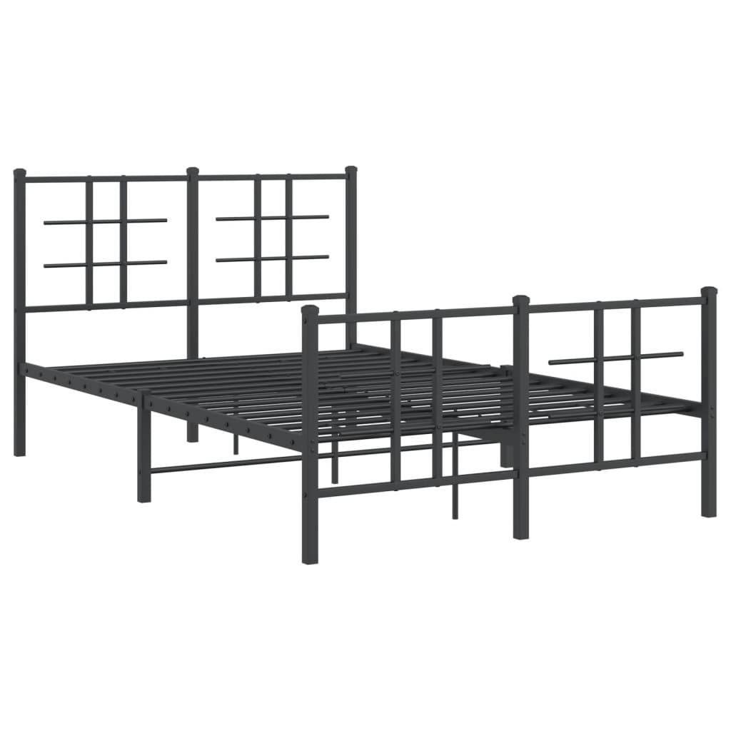 Metal Bed Frame with Headboard and Footboard Black 120x190 cm Small Double