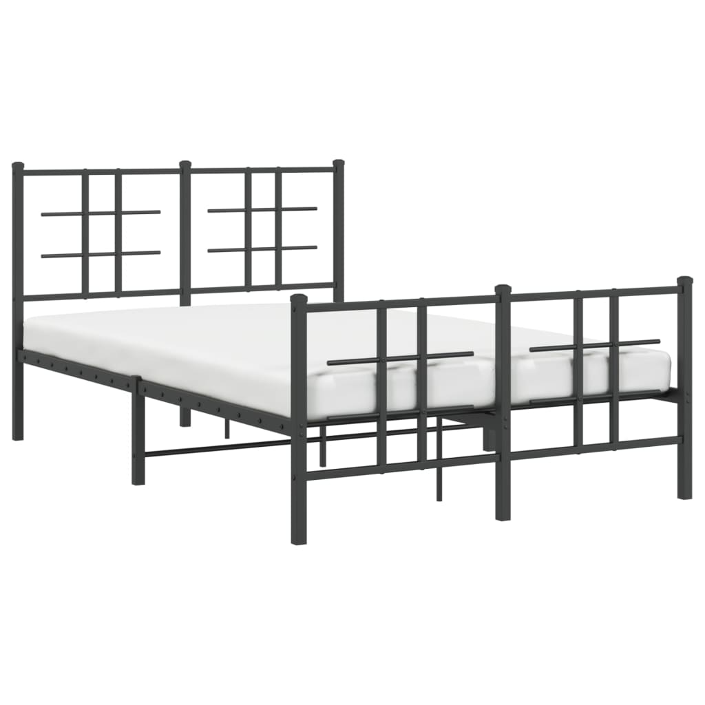 Metal Bed Frame with Headboard and Footboard Black 120x190 cm Small Double