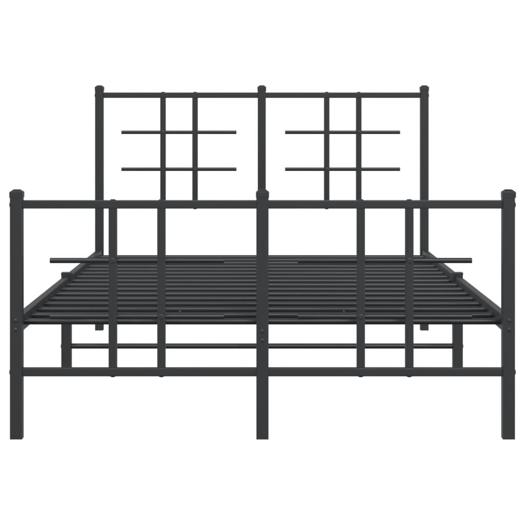 Metal Bed Frame with Headboard and Footboard Black 120x190 cm Small Double