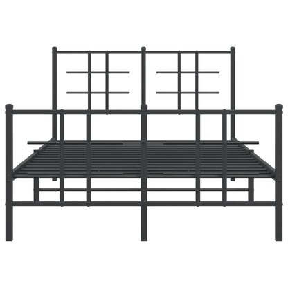 Metal Bed Frame with Headboard and Footboard Black 120x190 cm Small Double