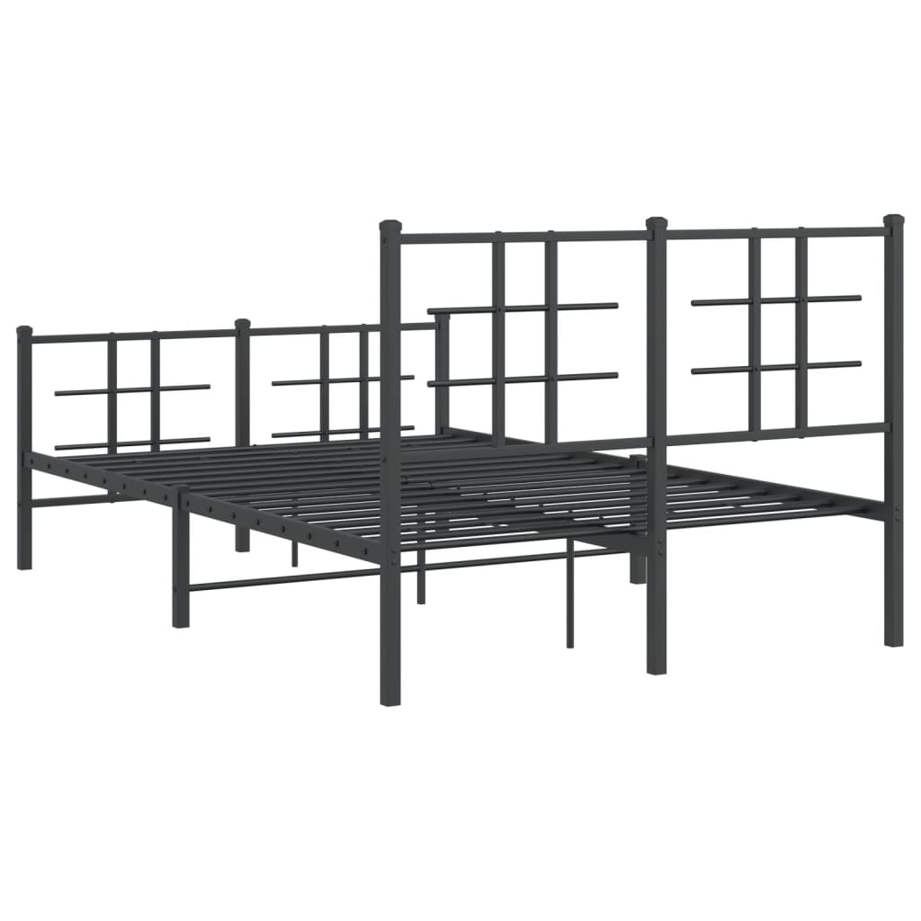 Metal Bed Frame with Headboard and Footboard Black 120x190 cm Small Double