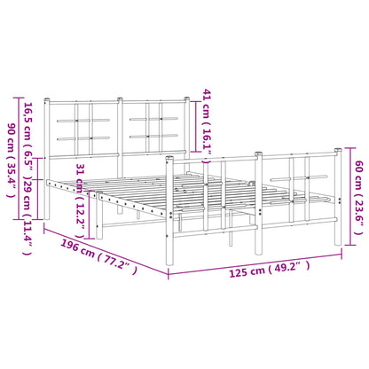 Metal Bed Frame with Headboard and Footboard Black 120x190 cm Small Double