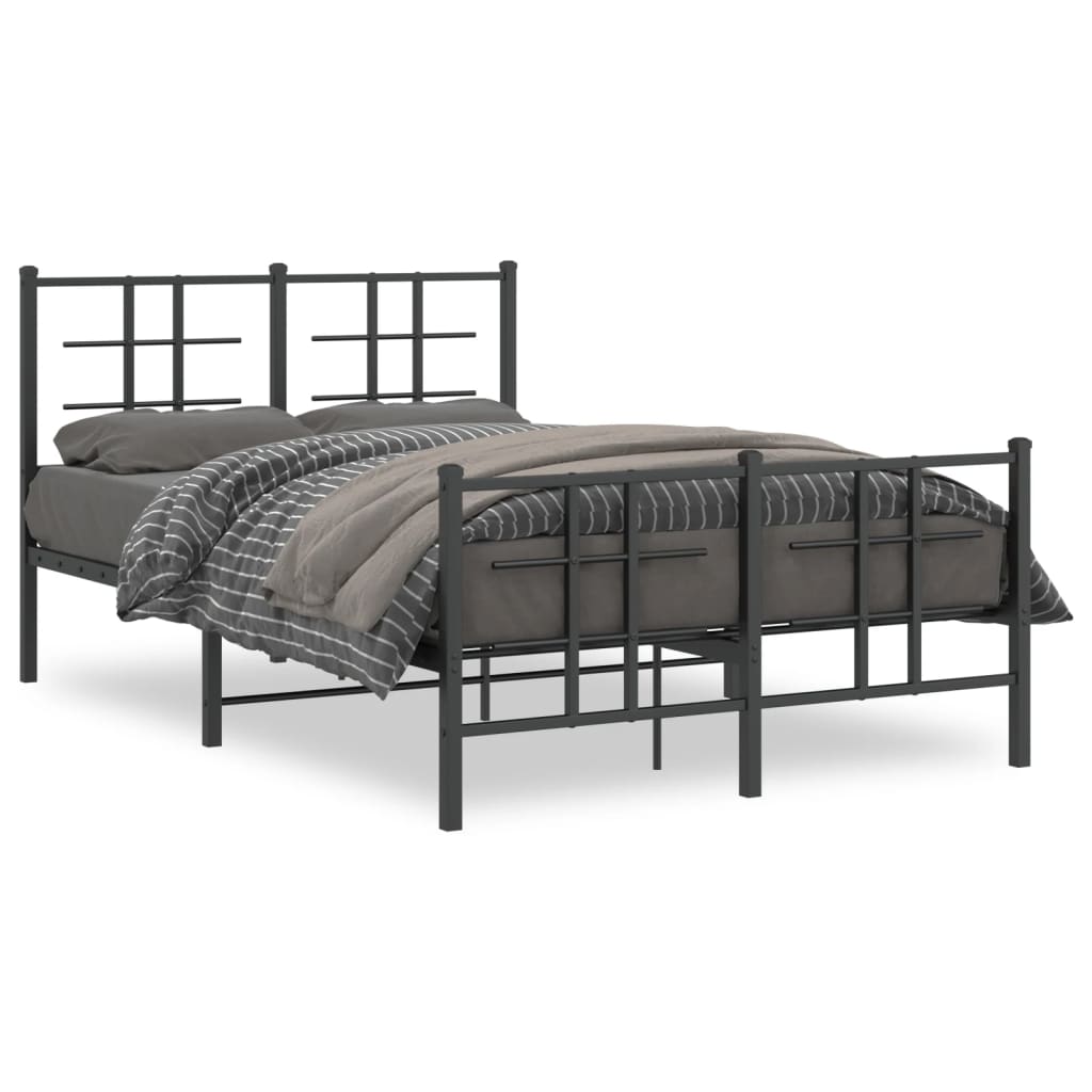 Metal Bed Frame with Headboard and Footboard Black 120x190 cm Small Double