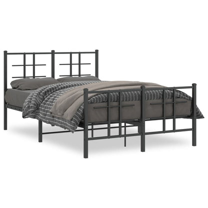 Metal Bed Frame with Headboard and Footboard Black 120x190 cm Small Double