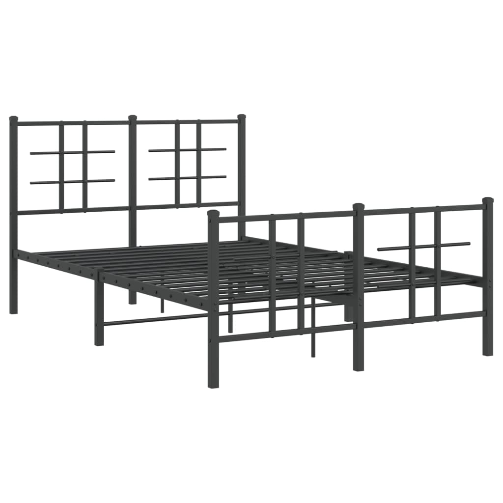 Metal Bed Frame with Headboard and Footboard Black 120x200 cm