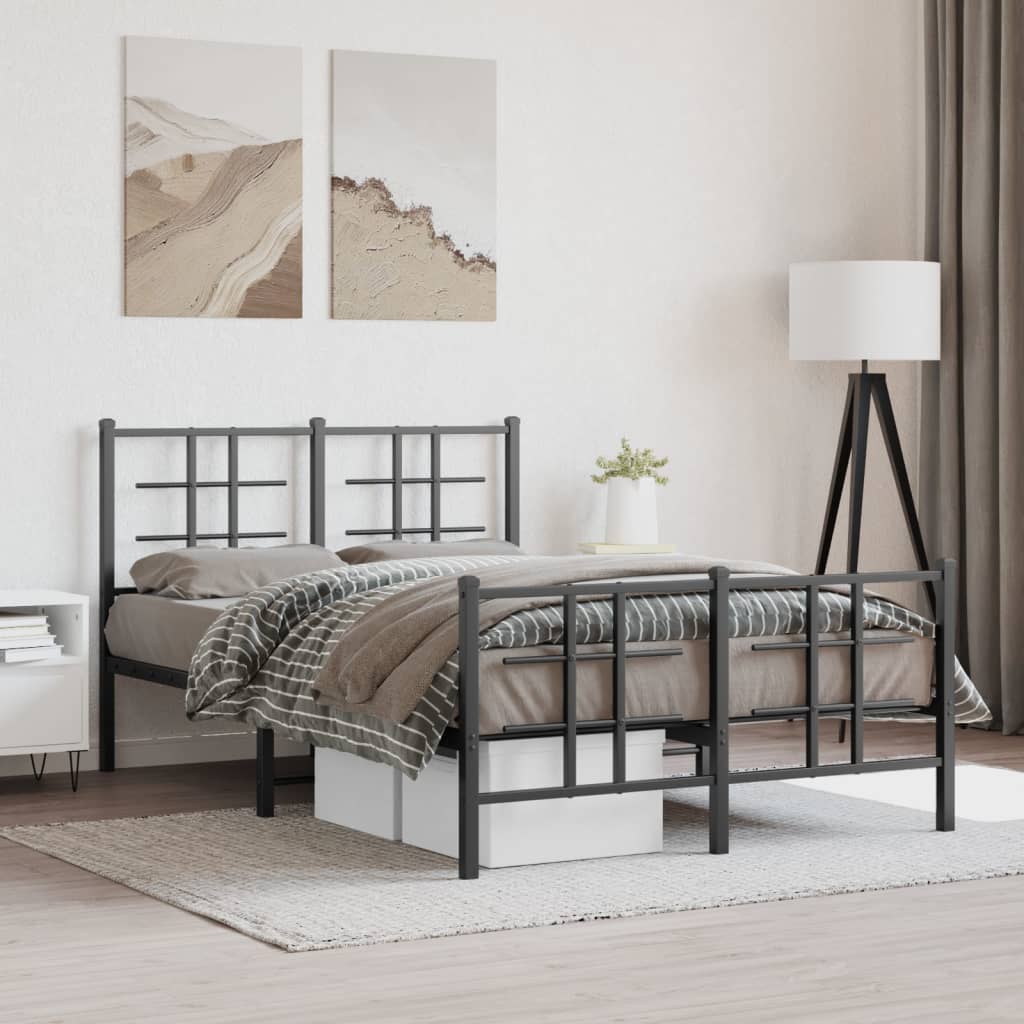 Metal Bed Frame with Headboard and Footboard Black 120x200 cm