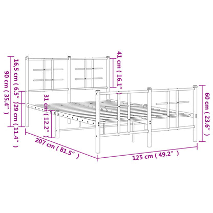 Metal Bed Frame with Headboard and Footboard Black 120x200 cm