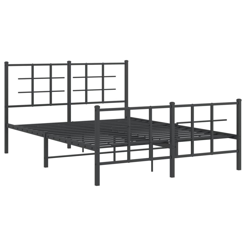 Metal Bed Frame with Headboard and Footboard Black 135x190 cm Double