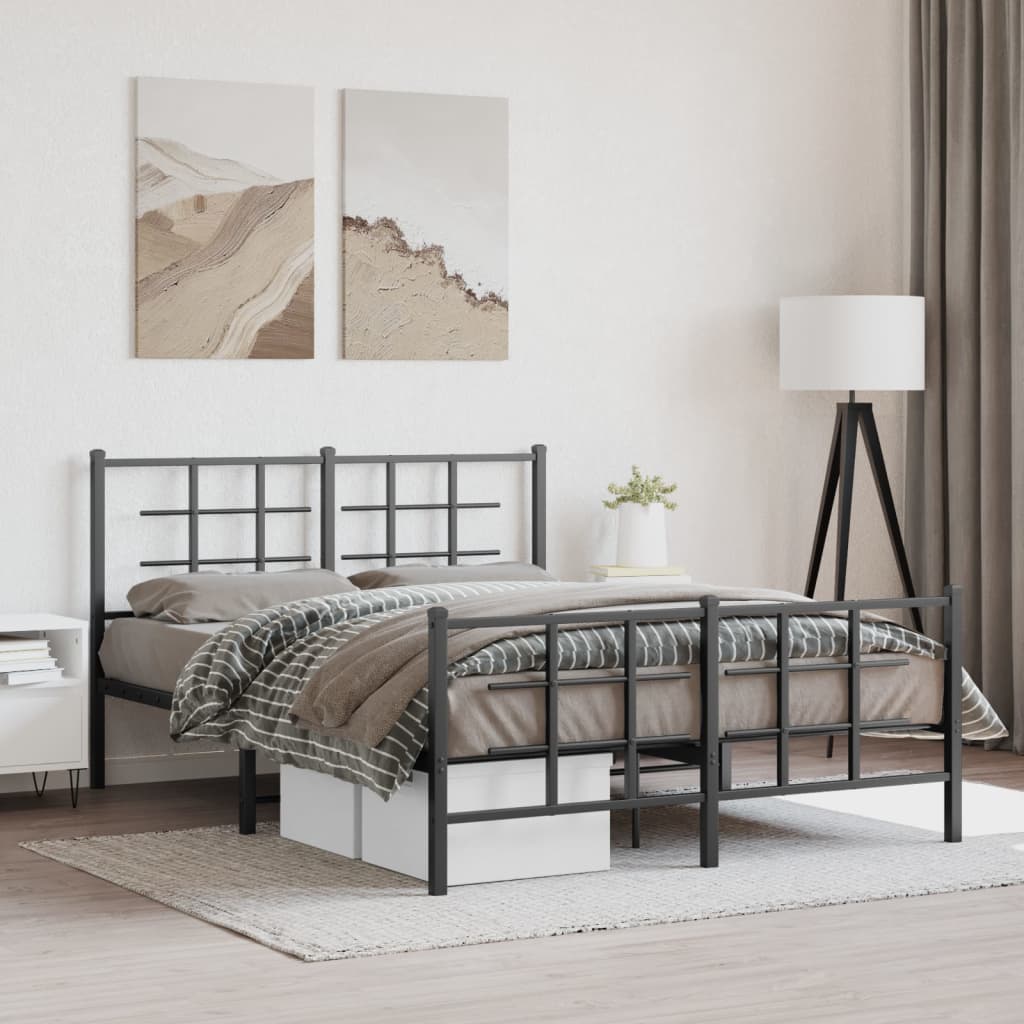 Metal Bed Frame with Headboard and Footboard Black 135x190 cm Double