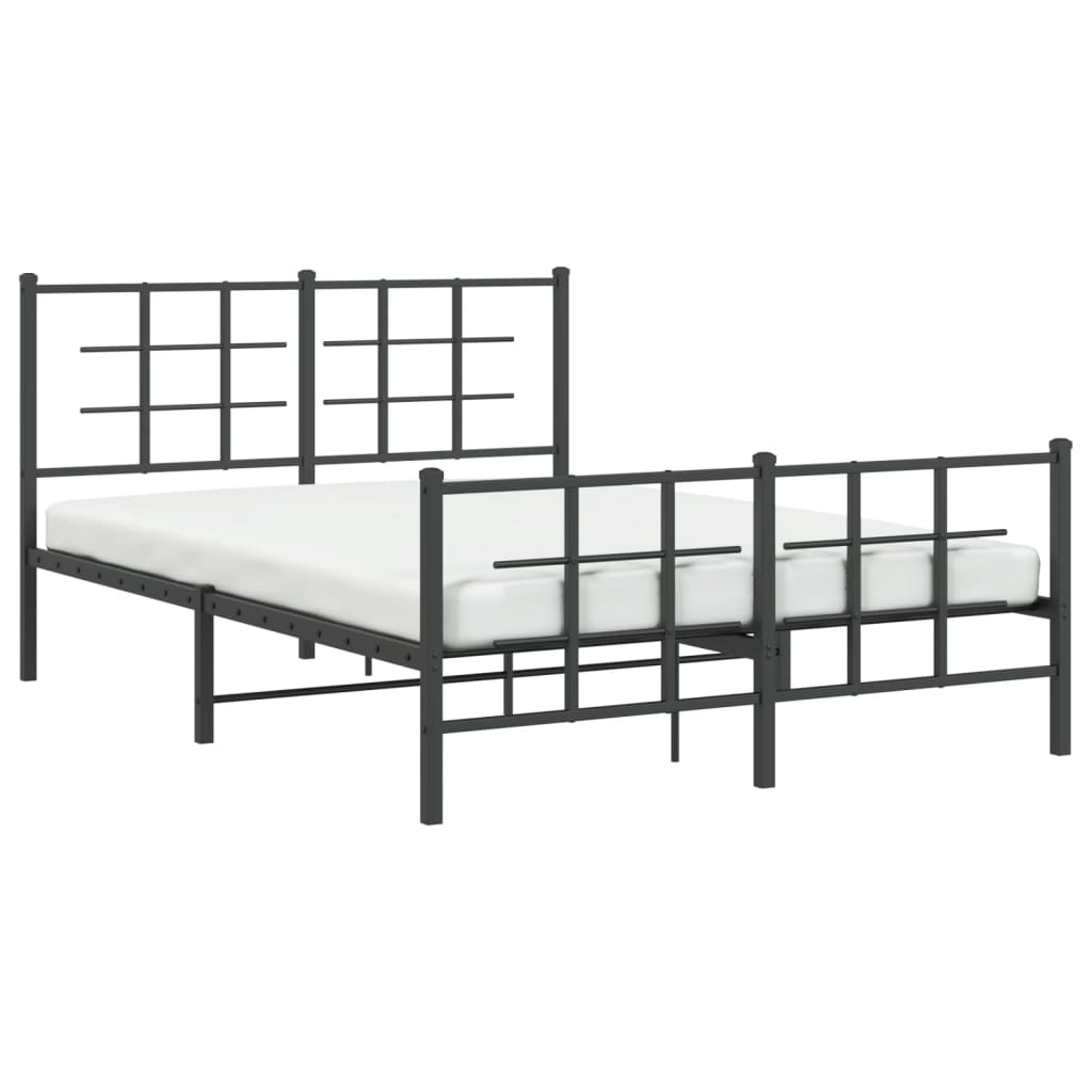 Metal Bed Frame with Headboard and Footboard Black 135x190 cm Double