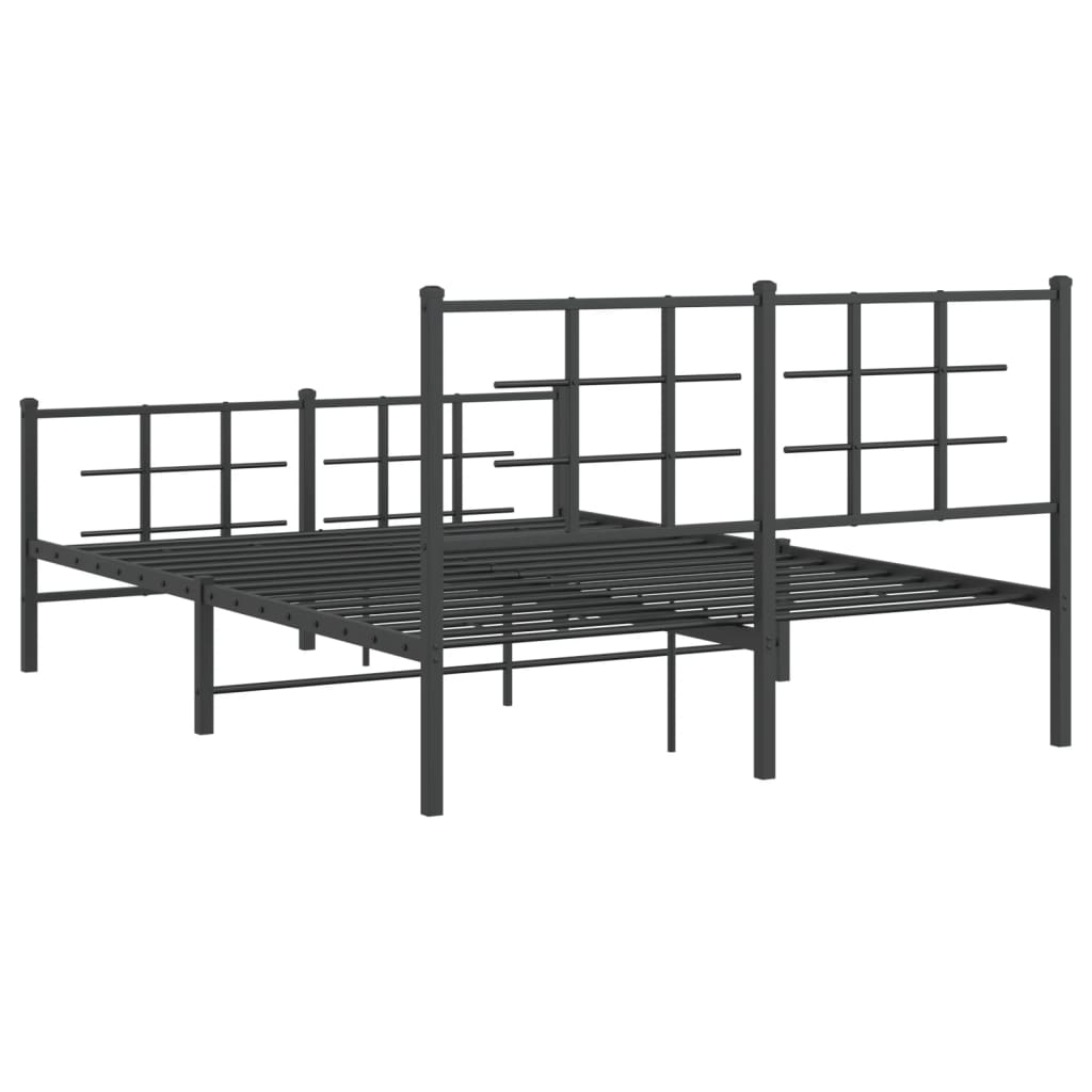 Metal Bed Frame with Headboard and Footboard Black 135x190 cm Double