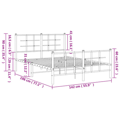 Metal Bed Frame with Headboard and Footboard Black 135x190 cm Double