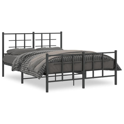 Metal Bed Frame with Headboard and Footboard Black 135x190 cm Double