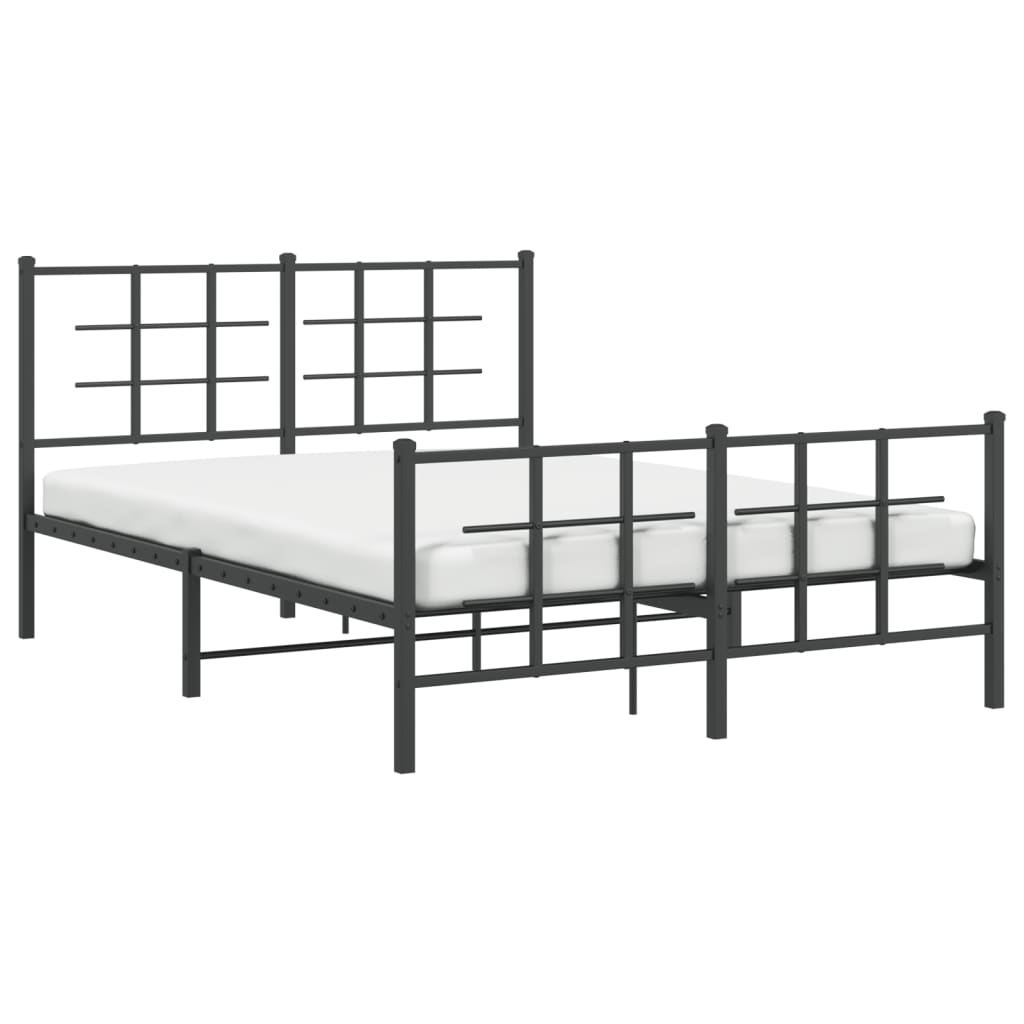 Metal Bed Frame with Headboard and Footboard Black 140x190 cm