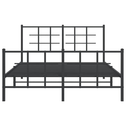 Metal Bed Frame with Headboard and Footboard Black 140x190 cm