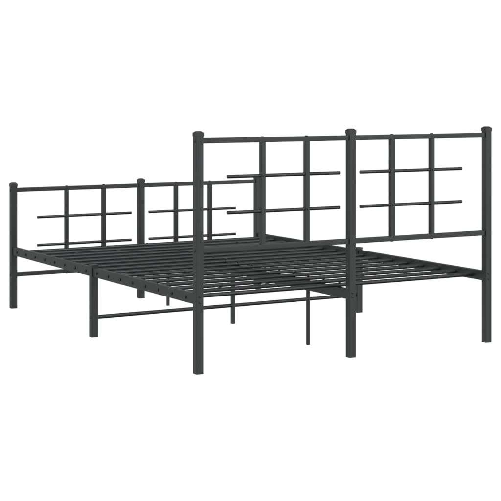 Metal Bed Frame with Headboard and Footboard Black 140x190 cm