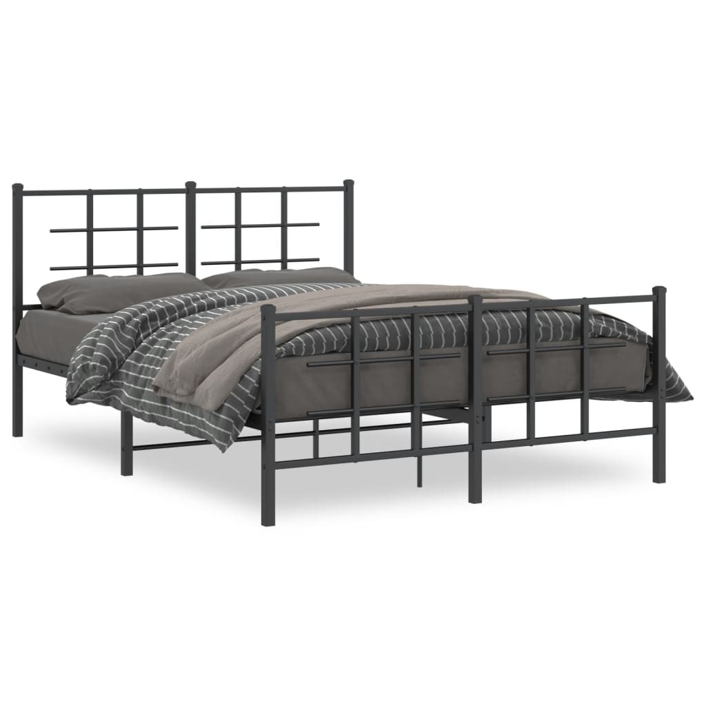 Metal Bed Frame with Headboard and Footboard Black 140x190 cm