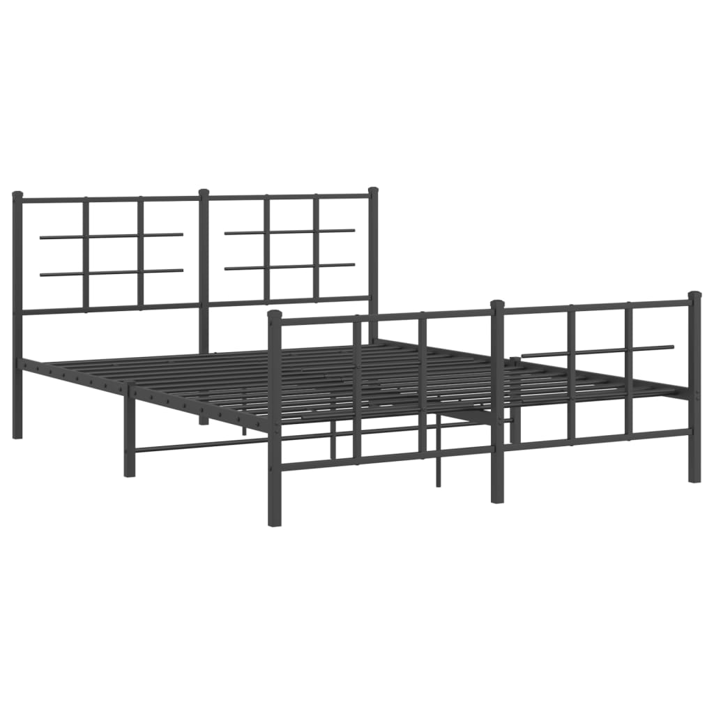 Metal Bed Frame with Headboard and Footboard Black 160x200 cm